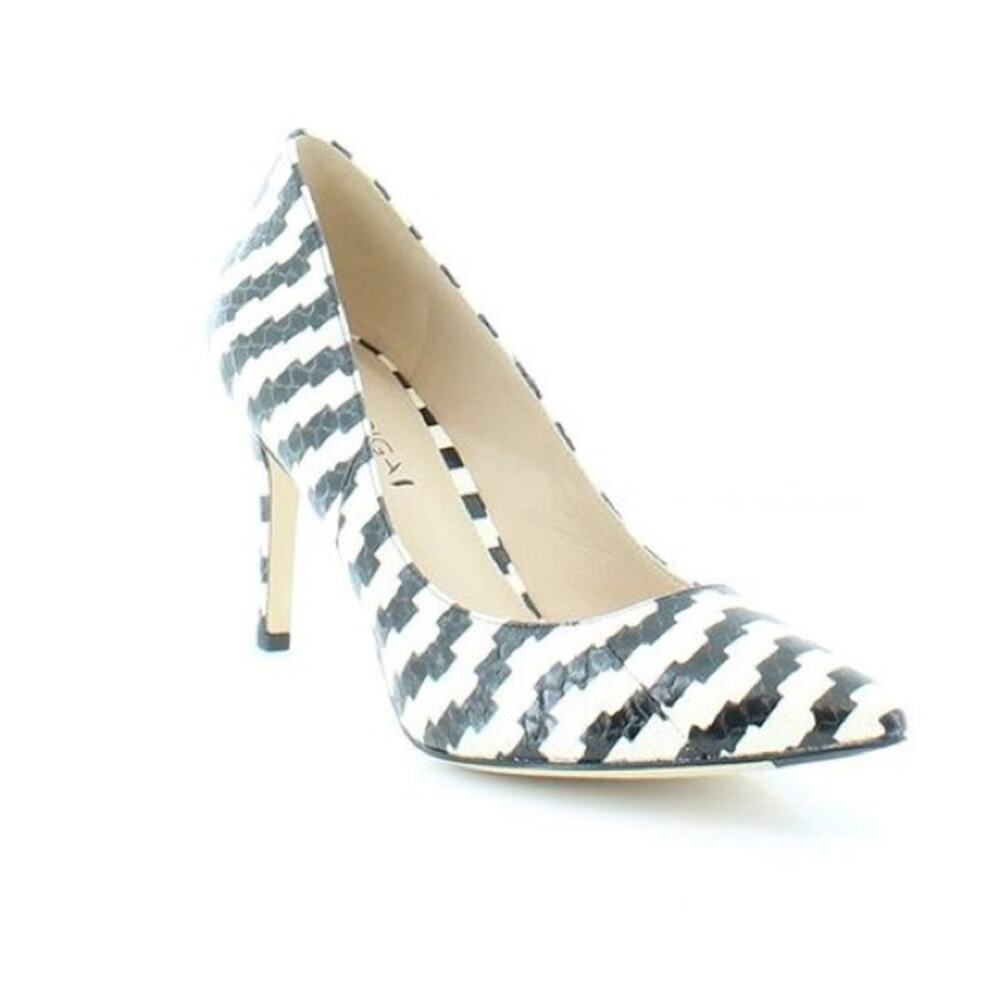 New Via Spiga Carola Black White Snake Leather Heel Pumps Dress Shoes Size 6M